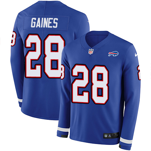 Buffalo Bills #28 E.J. Gaines Royal Blue Team Color Men's Stitched Limited Therma Long Sleeve Jersey Men's