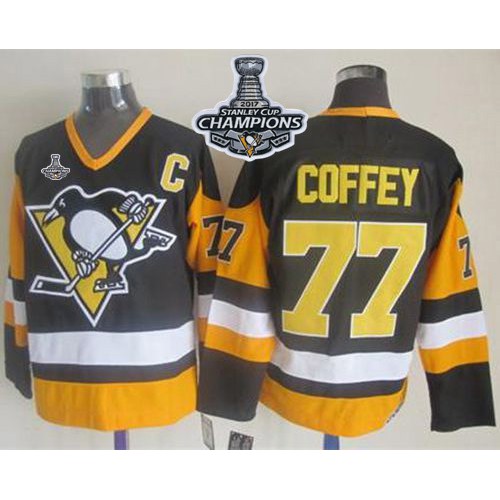 Pittsburgh Penguins #77 Paul Coffey Black CCM Throwback 2017 Stanley Cup Finals Champions Stitched Jersey Men's