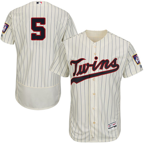Minnesota Twins #5 Eduardo Escobar Cream Strip Flexbase Authentic Collection Stitched Jersey Men's