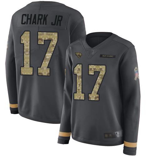 Jacksonville Jaguars #17 DJ Chark Jr Anthracite Salute to Service Women's Stitched Limited Therma Long Sleeve Jersey Womens