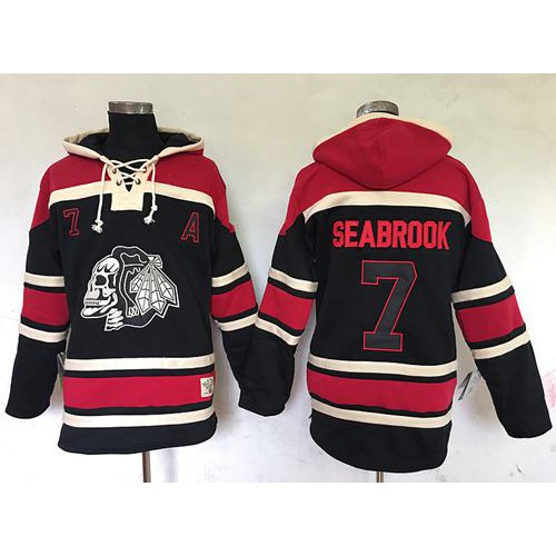 Chicago Blackhawks #7 Brent Seabrook Black Sawyer Hooded Sweatshirt Stitched Jersey Men's