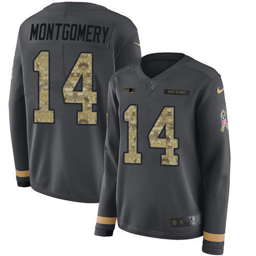 Patriots #14 Ty Montgomery Anthracite Salute To Service Women's Stitched Limited Therma Long Sleeve Jersey
