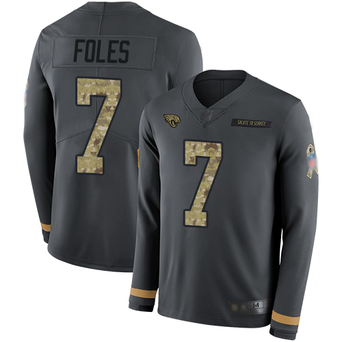 Jacksonville Jaguars #7 Nick Foles Anthracite Salute to Service Youth Stitched Limited Therma Long Sleeve Jersey Youth