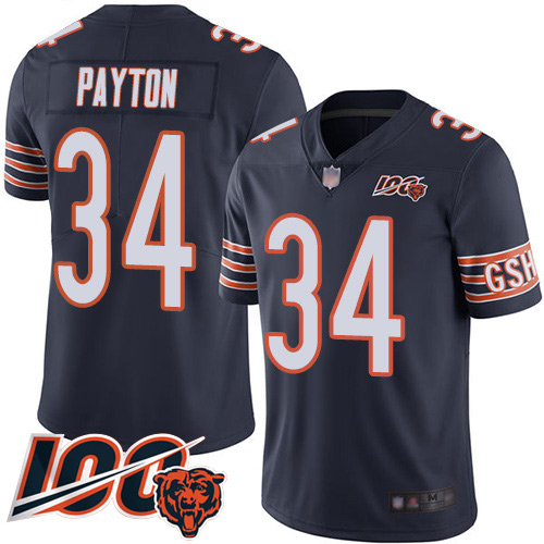 Bears #34 Walter Payton Navy Blue Team Color Youth Stitched 100th Season Vapor Limited Jersey