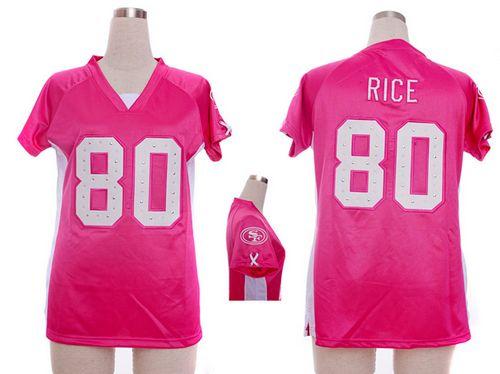 49ers #80 Jerry Rice Pink Draft Him Name & Number Top Women's Stitched Elite Jersey
