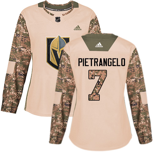 Adidas Golden Knights #7 Alex Pietrangelo Camo Authentic 2017 Veterans Day Women's Stitched Jersey