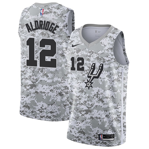 San Antonio Spurs #12 LaMarcus Aldridge White Camo Swingman Earned Edition Jersey Mens