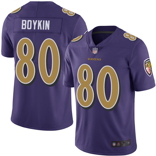 Baltimore Ravens #80 Miles Boykin Purple Men's Stitched Limited Rush Jersey Men's