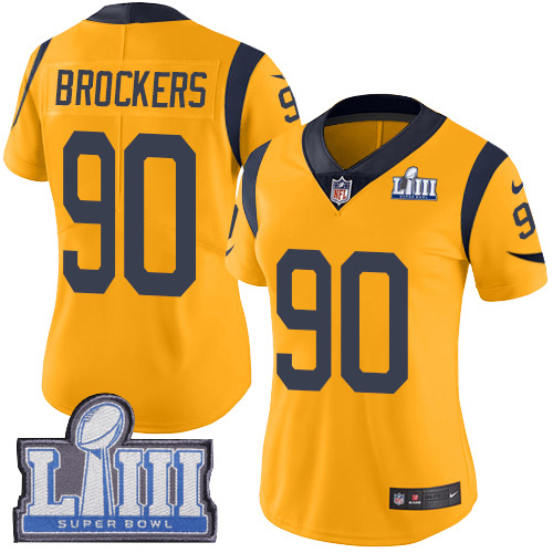 Los Angeles Rams #90 Michael Brockers Gold Super Bowl LIII Bound Women's Stitched Limited Rush Jersey Womens