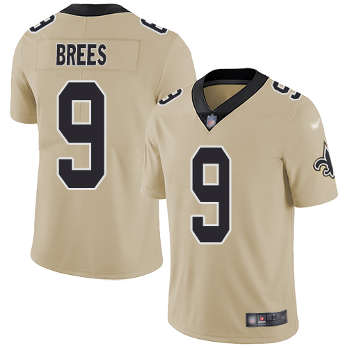 Saints #9 Drew Brees Gold Men's Stitched Limited Inverted Legend Jersey