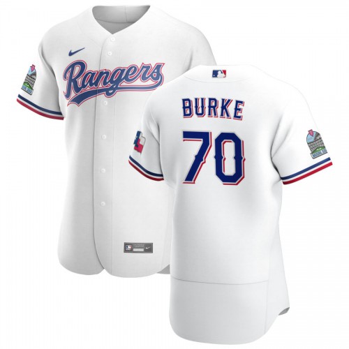 Texas Texas Rangers #70 Brock Burke Men's White Home 2020 Authentic Patch Player Jersey Men's