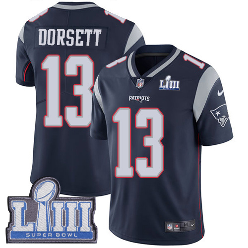 New England Patriots #13 Phillip Dorsett Navy Blue Team Color Super Bowl LIII Bound Men's Stitched Vapor Untouchable Limited Jersey Men's
