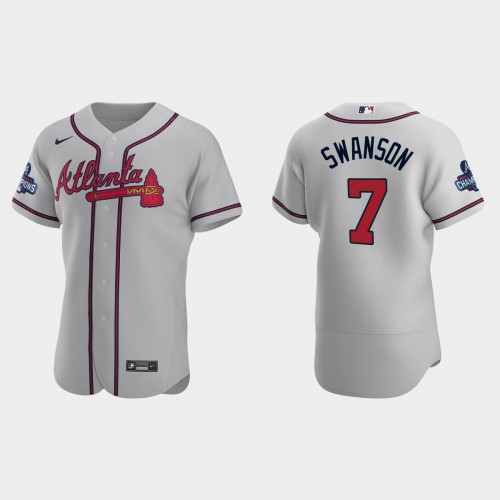 Atlanta Atlanta Braves #7 Dansby Swanson Men's 2021 World Series Champions Patch Authentic Player Jersey - Gray Men's