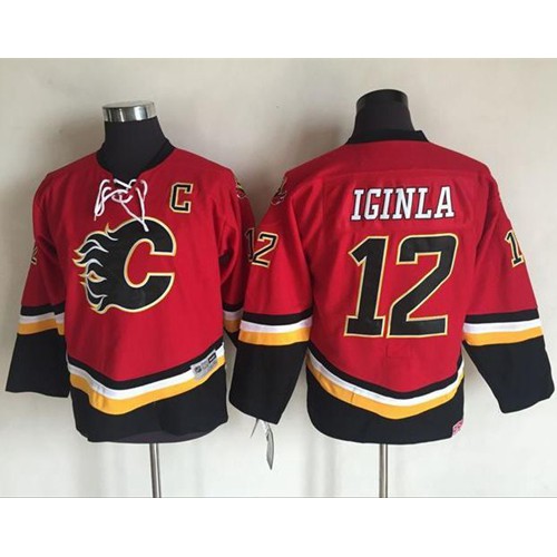 Calgary Flames #12 Jarome Iginla Red/Black CCM Throwback Stitched Youth Jersey Youth