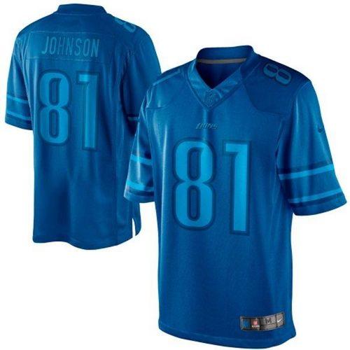 Detroit Lions #81 Calvin Johnson Blue Men's Stitched Drenched Limited Jersey Men's