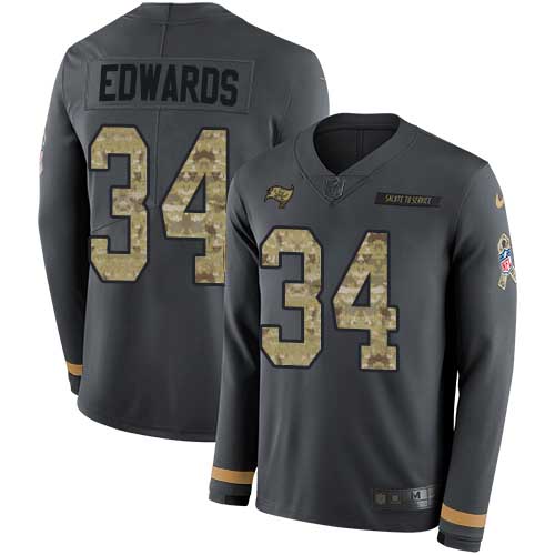 Tampa Bay Buccaneers #34 Mike Edwards Anthracite Salute to Service Youth Stitched Limited Therma Long Sleeve Jersey Youth