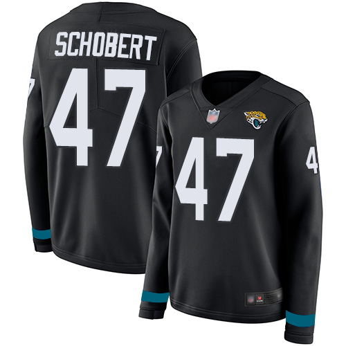 Jacksonville Jaguars #47 Joe Schobert Black Team Color Women's Stitched Limited Therma Long Sleeve Jersey Womens