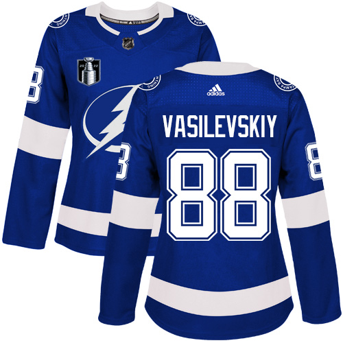 Adidas Tampa Bay Lightning #88 Andrei Vasilevskiy Blue 2022 Stanley Cup Final Patch Women's Home Authentic Stitched Jersey Womens