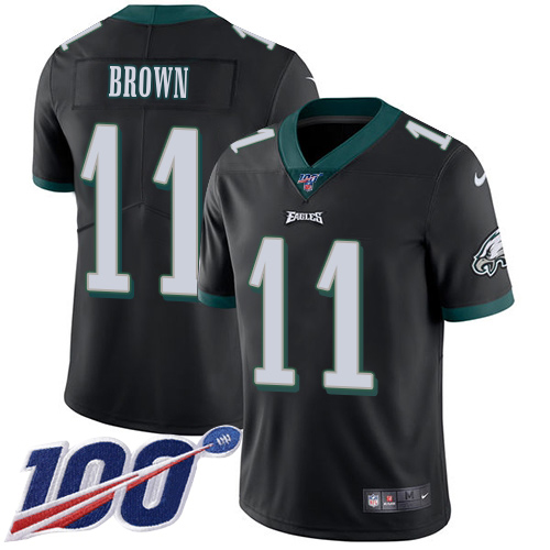 Eagles #11 A.J. Brown Black Alternate Youth Stitched 100th Season Vapor Untouchable Limited Jersey