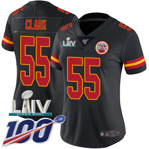 Kansas City Chiefs #55 Frank Clark Black Super Bowl LIV 2020 Women's Stitched Limited Rush 100th Season Jersey Womens