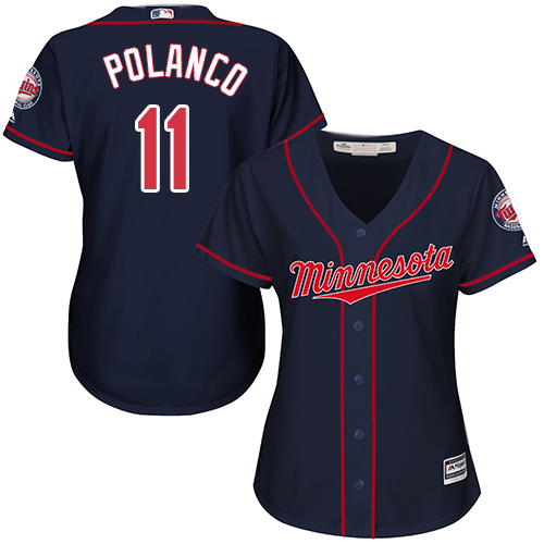 Minnesota Twins #11 Jorge Polanco Navy Blue Alternate Women's Stitched Jersey Womens