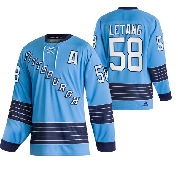 Pittsburgh Penguins #58 Kris Letang Adidas Men's Light Blue Team Classics Authentic Jersey