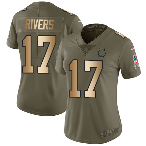 Indianapolis Colts #17 Philip Rivers Olive/Gold Women's Stitched Limited 2017 Salute To Service Jersey Womens