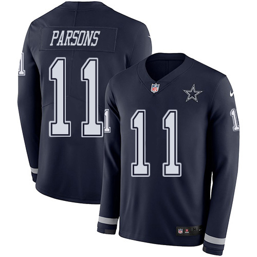 Cowboys #11 Micah Parsons Navy Blue Team Color Youth Stitched Limited Therma Long Sleeve Jersey
