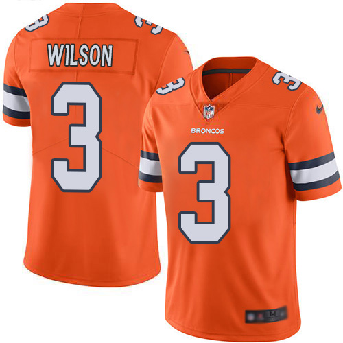 Broncos #3 Russell Wilson Orange Men's Stitched Limited Rush Jersey