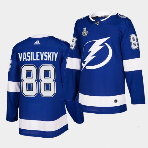 Adidas Tampa Bay Lightning #88 Andrei Vasilevskiy Blue Home Authentic 2021 Stanley Cup Final Patch Jersey Men's
