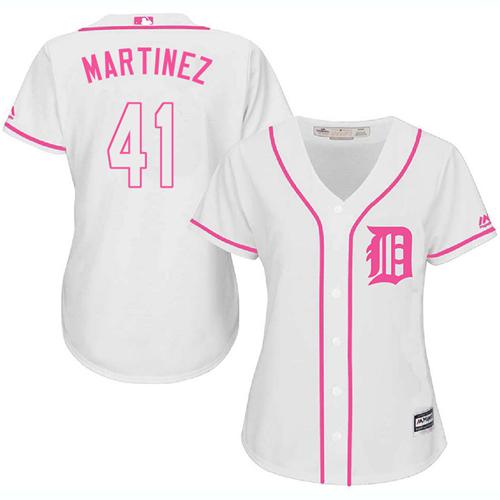 Detroit Tigers #41 Victor Martinez White/Pink Fashion Women's Stitched Jersey Womens
