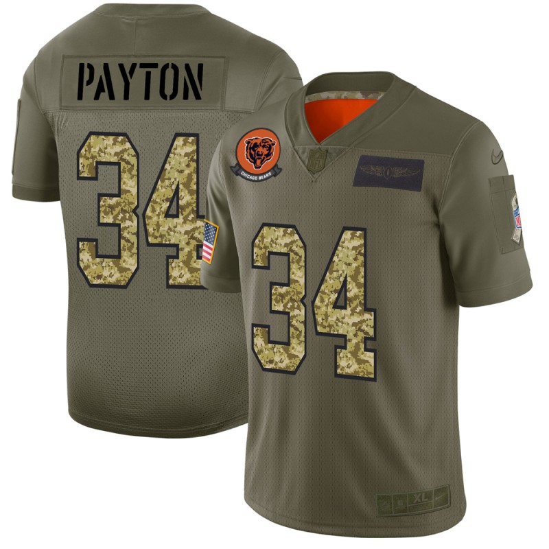Chicago Bears #34 Walter Payton Men's 2019 Olive Camo Salute To Service Limited Jersey