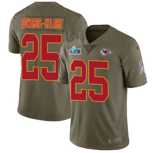 Chiefs #25 Clyde Edwards-Helaire Olive Super Bowl LVII Patch Youth Stitched Limited 2017 Salute To Service Jersey
