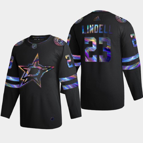Dallas Dallas Stars #23 Esa Lindell Men's Iridescent Holographic Collection Jersey - Black Men's