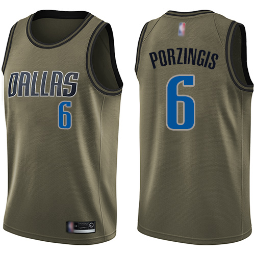 Dallas Mavericks #6 Kristaps Porzingis Green Youth Swingman Salute to Service Jersey Youth