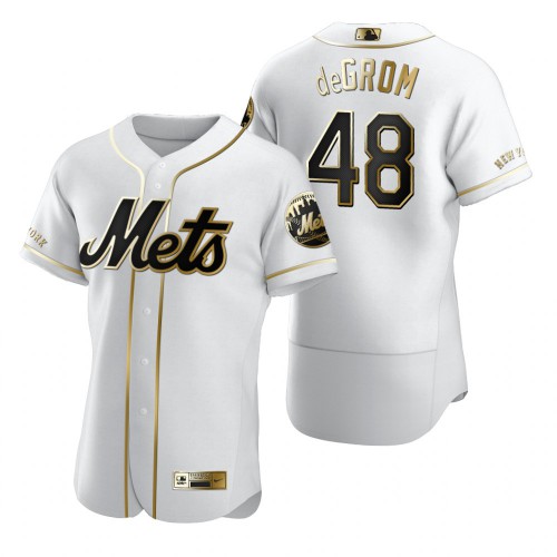 New York New York Mets #48 Jacob DeGrom White Men's Authentic Golden Edition Jersey Men's