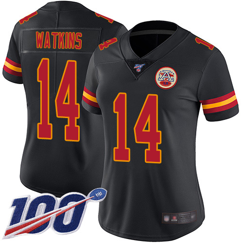 Kansas City Chiefs #14 Sammy Watkins Black Women's Stitched Limited Rush 100th Season Jersey Womens