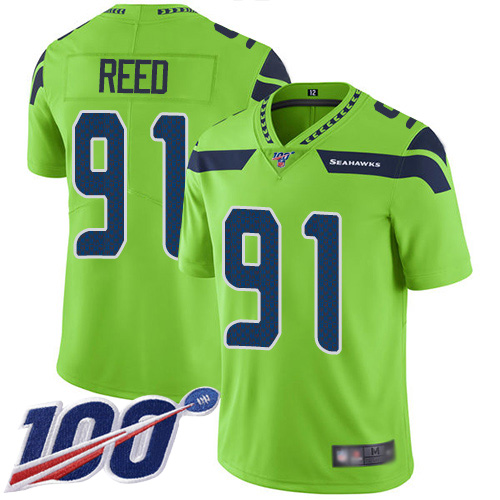 Seattle Seahawks #91 Jarran Reed Green Men's Stitched Limited Rush 100th Season Jersey Men's