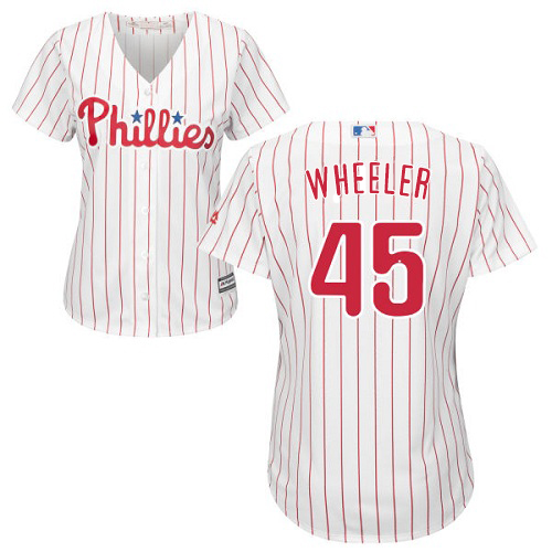 Philadelphia Phillies #45 Zack Wheeler White(Red Strip) Home Women's Stitched Jersey Womens