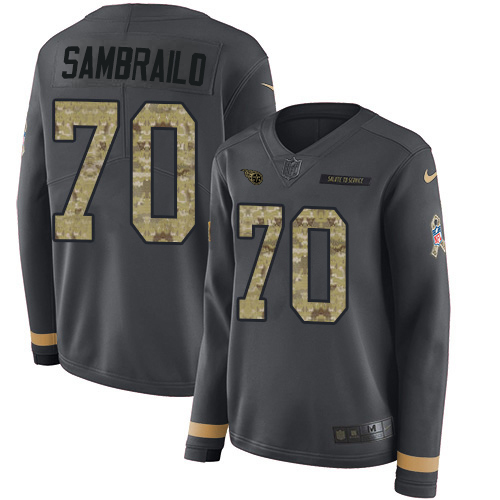 Tennessee Titans #70 Ty Sambrailo Anthracite Salute to Service Women's Stitched Limited Therma Long Sleeve Jersey Womens