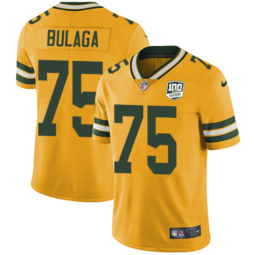 Green Bay Packers #75 Bryan Bulaga Yellow Men's 100th Season Stitched Limited Rush Jersey Men's