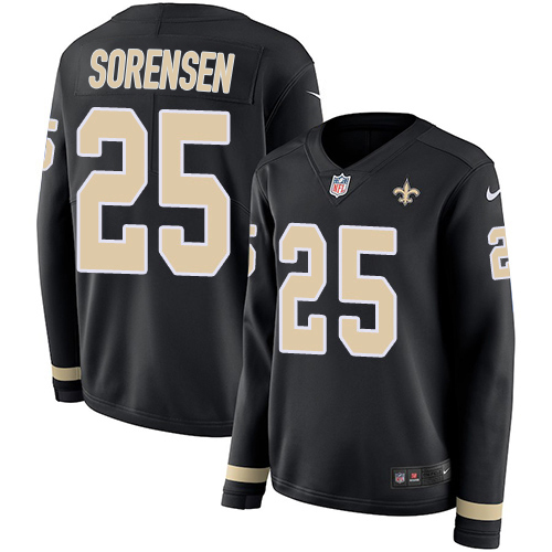 Saints #25 Daniel Sorensen Black Team Color Women's Stitched Limited Therma Long Sleeve Jersey