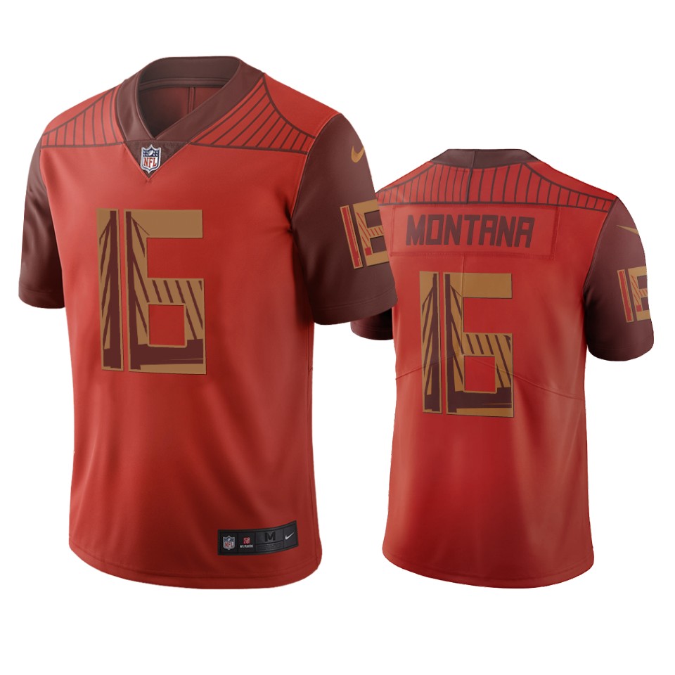 San Francisco 49ers #16 Joe Montana Orange Vapor Limited City Edition Jersey