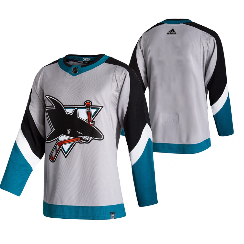 San Jose Sharks Blank Grey Men's Adidas 2020-21 Reverse Retro Alternate Jersey