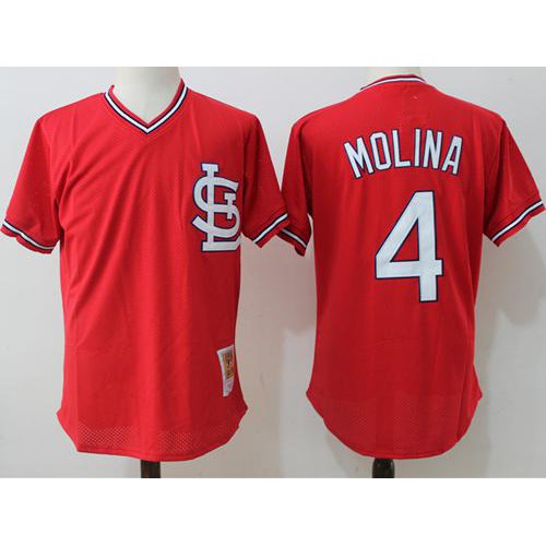 Mitchell And Ness St.Louis Cardinals #4 Yadier Molina Red Throwback Stitched Jersey Men's