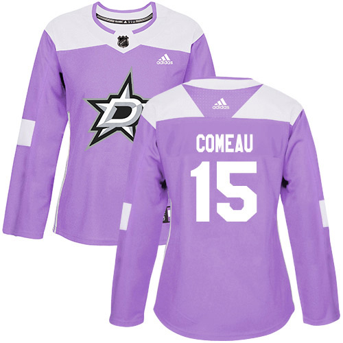 Adidas Dallas Stars #15 Blake Comeau Purple Authentic Fights Cancer Women's Stitched Jersey Womens