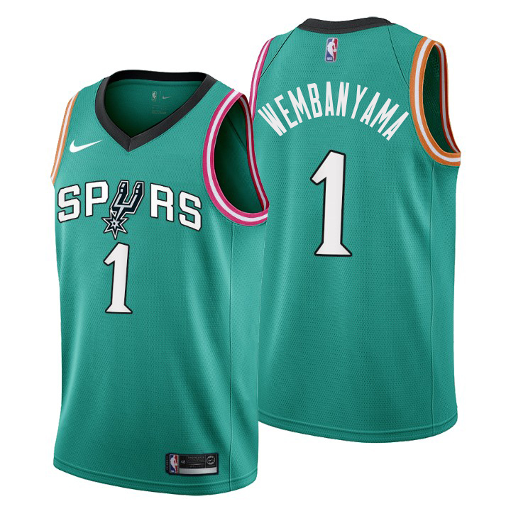 San Antonio Spurs #1 Victor Wembanyama Men's 2022-23 City Edition Jersey - Cherry Blossom Teal