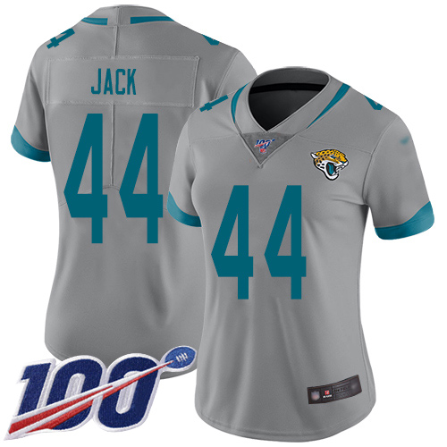 Jacksonville Jaguars #44 Myles Jack Silver Women's Stitched Limited Inverted Legend 100th Season Jersey Womens