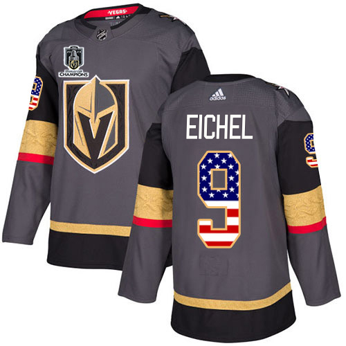 Adidas Golden Knights #9 Jack Eichel Grey 2023 Stanley Cup Champions Home Authentic USA Flag Stitched Jersey
