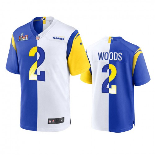 Los Angeles Los Angeles Rams #2 Robert Woods Men's Super Bowl LVI Patch Royal White Split Game Limited Jersey Men's